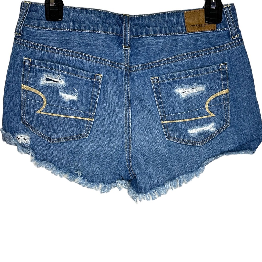 American Eagle Tomgirl Shortie Jean Shorts Boyfriend Style Size 0-Blue Like New - Picture 2 of 5